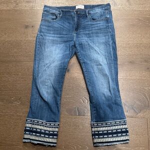 Driftwood Colette Embroidered Cropped Flare Jeans W32 L26 Boho Raw Hem